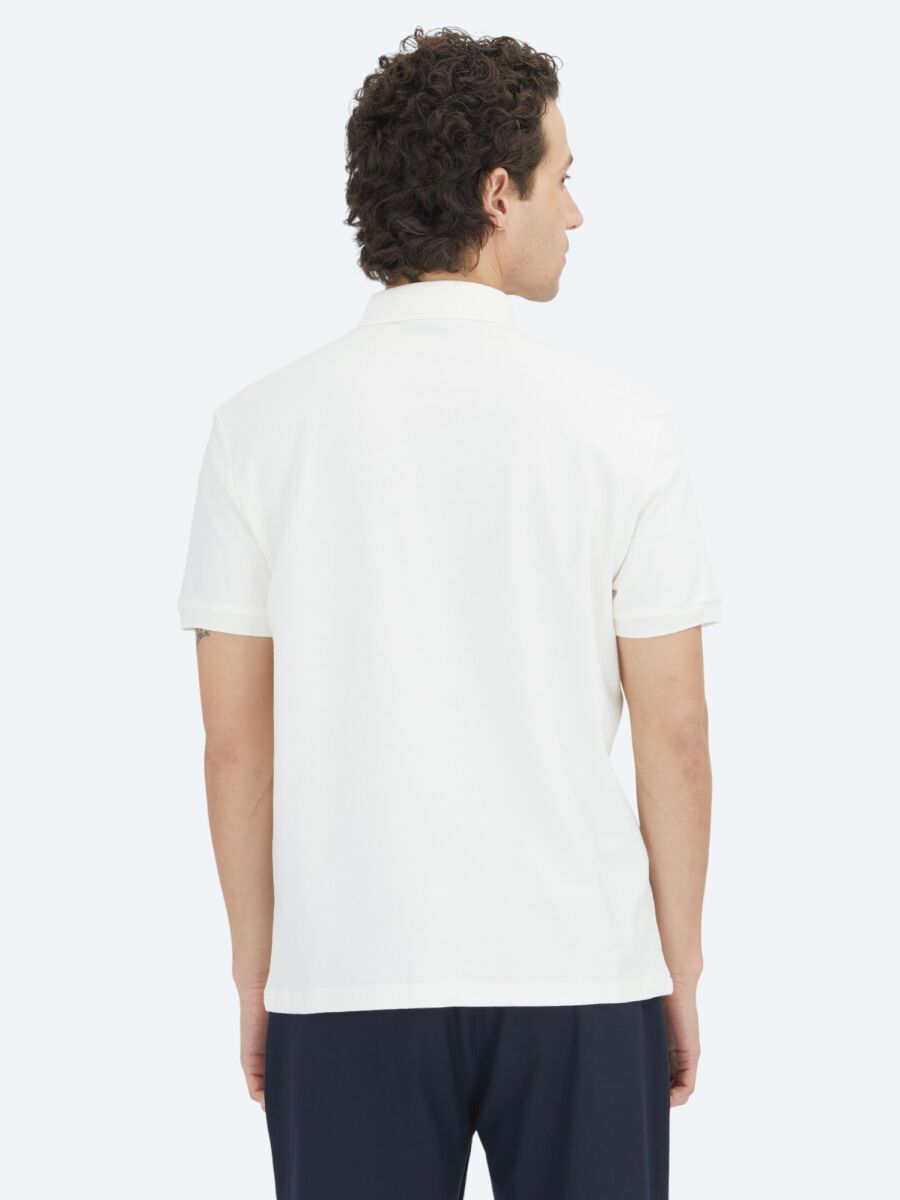 Ecru Plain Polo Neck 100% Cotton T-Shirt - 5