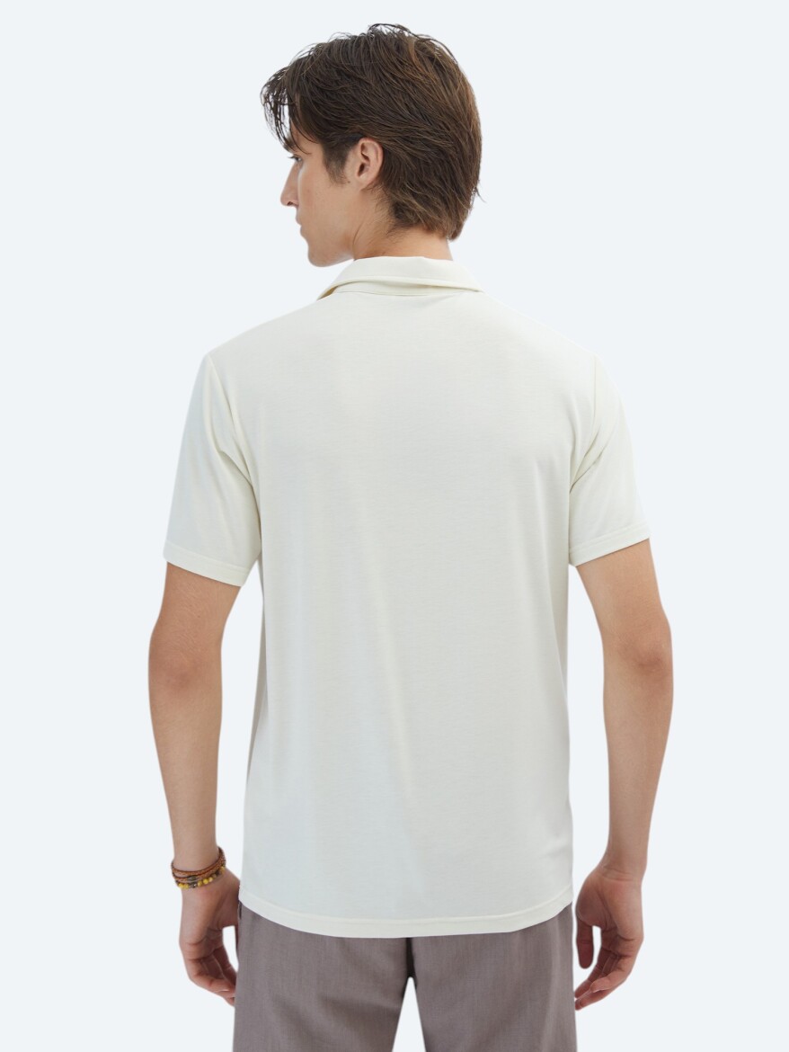 Ecru Plain Recycled Polo Neck T-Shirt - 6