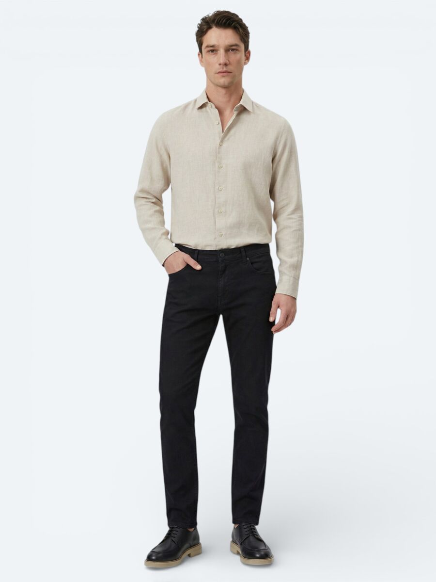 Ecru Plain Regular Fit Long Weaving Casual Cotton Blended Shirt - 4