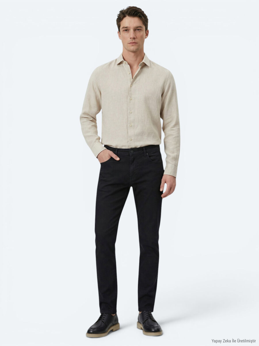 Ecru Plain Regular Fit Long Weaving Casual Cotton Blended Shirt - 4