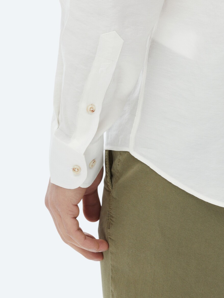 Ecru Plain Regular Fit Long Weaving Casual Shirt - 10