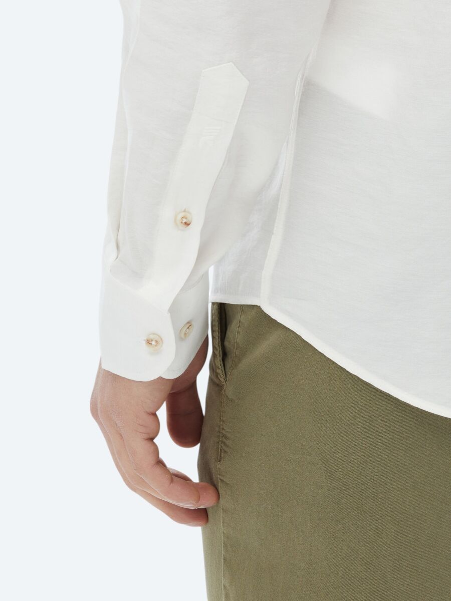 Ecru Plain Regular Fit Long Weaving Casual Shirt - 10