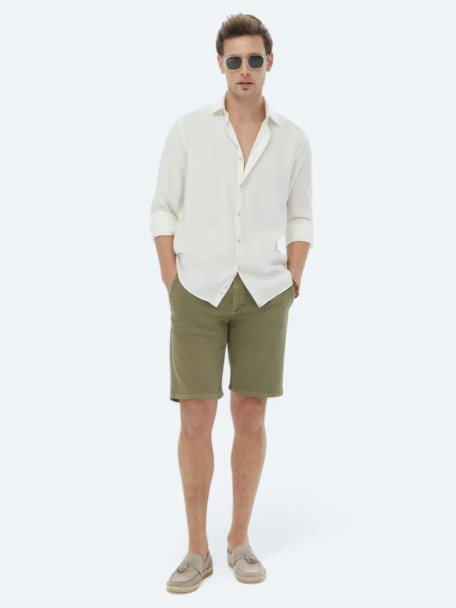 Ecru Plain Regular Fit Weaving Casual Shirt - 2