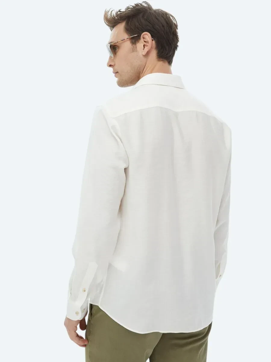 Ecru Plain Regular Fit Weaving Casual Shirt - 11