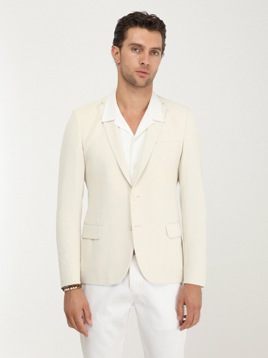 Ecru Plain Slim Fit Jacket - KİP