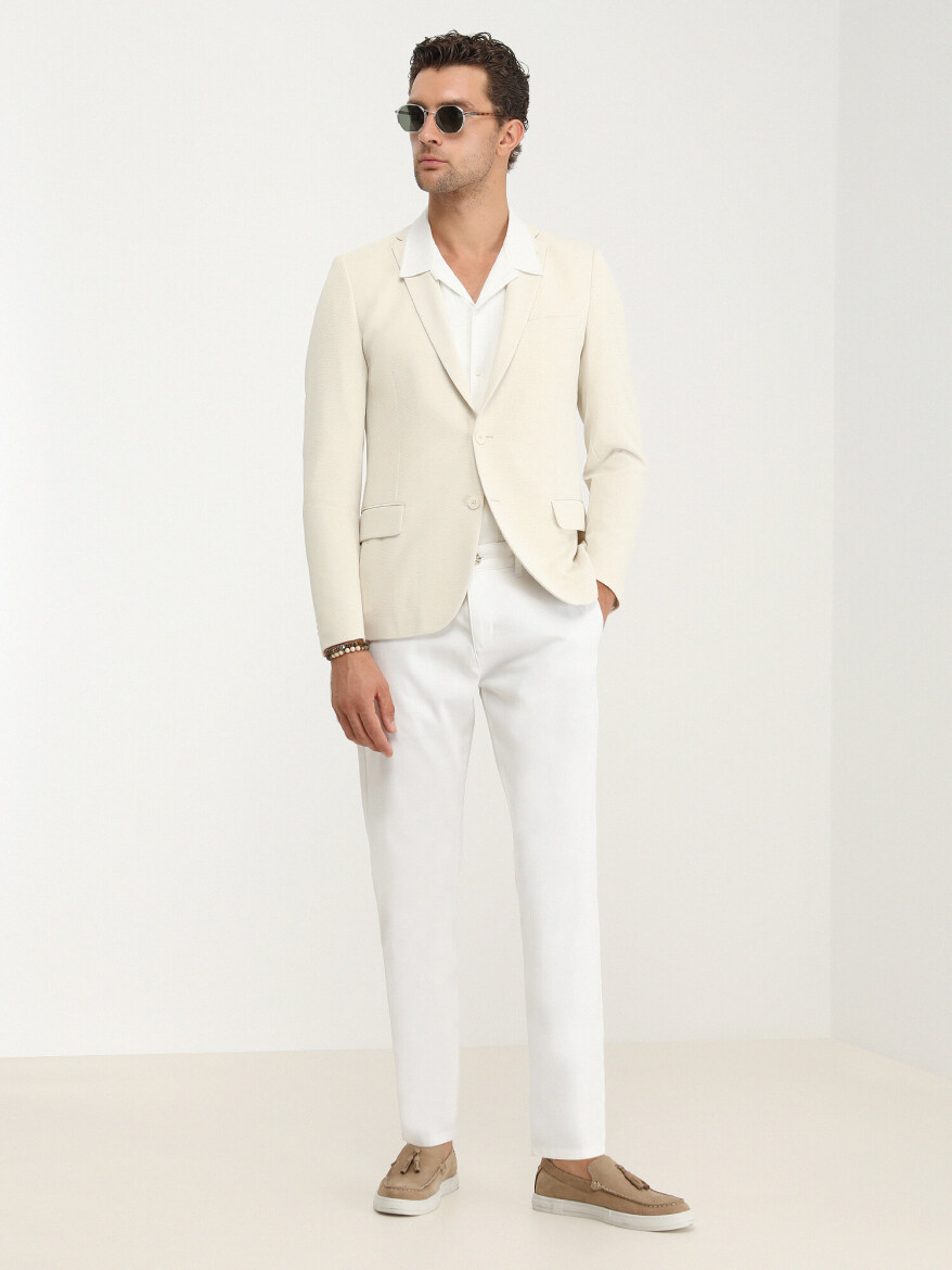 Ecru Plain Slim Fit Jacket - KİP