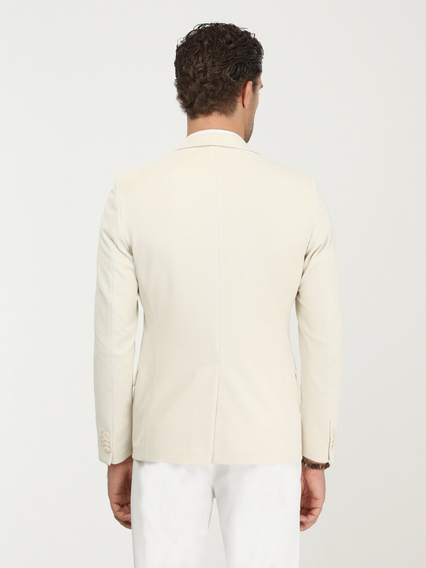 Ecru Plain Slim Fit Jacket - 6