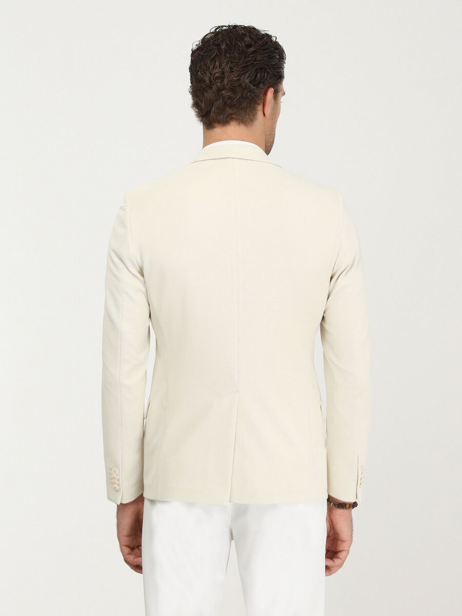 Ecru Plain Slim Fit Jacket - 6