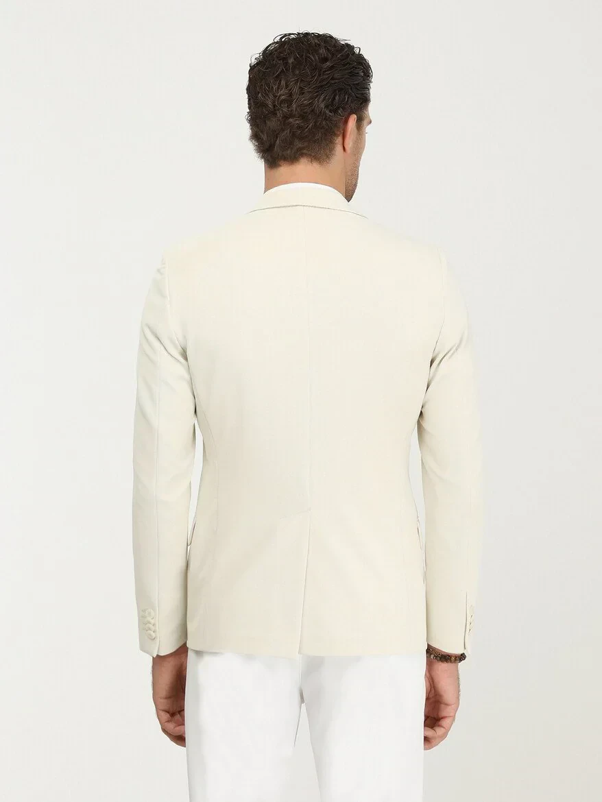 Ecru Plain Slim Fit Jacket - 6