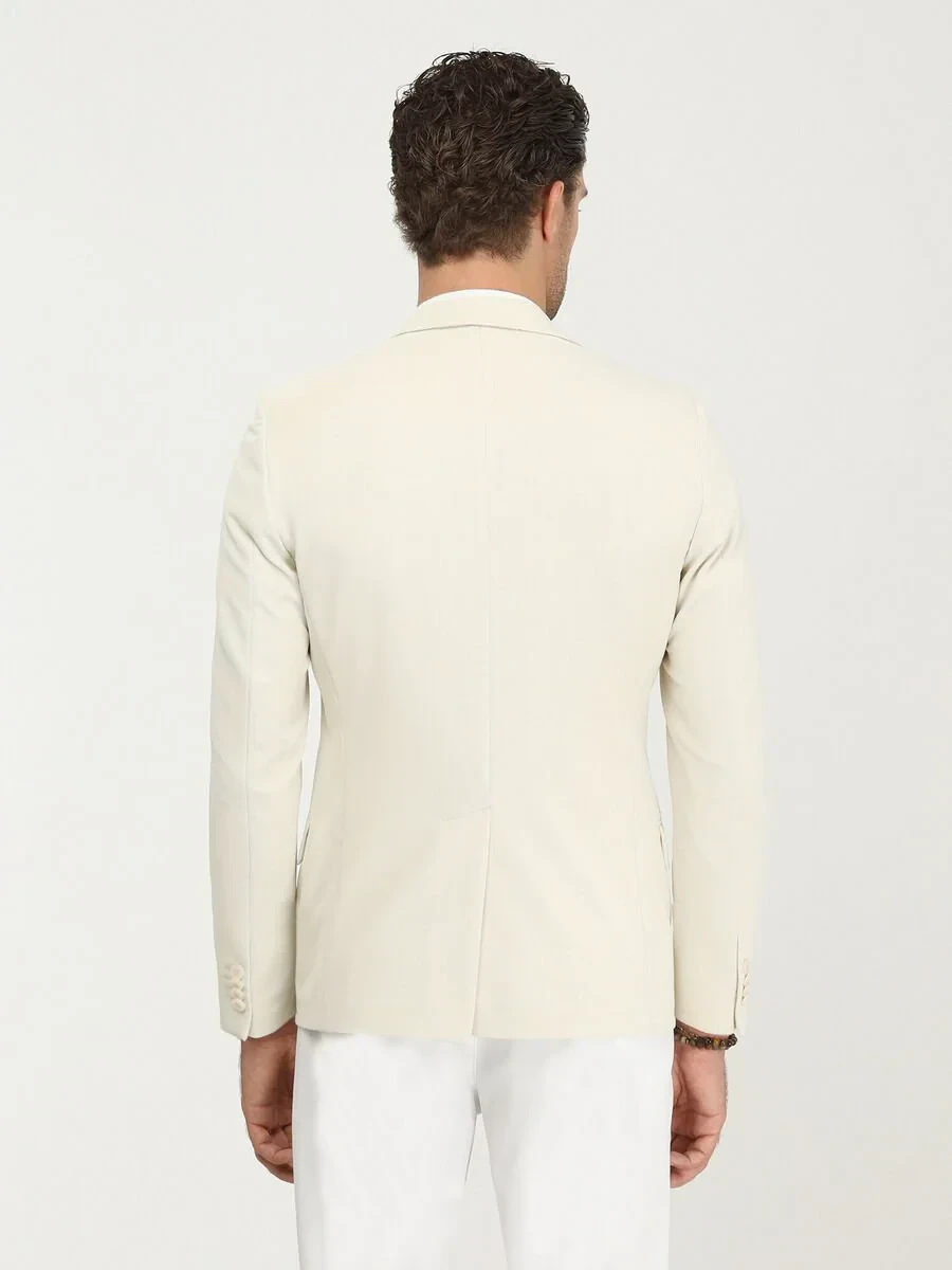 Ecru Plain Slim Fit Jacket - 6