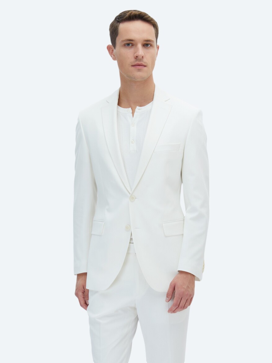 Ecru Plain Slim Fit Suit - 2