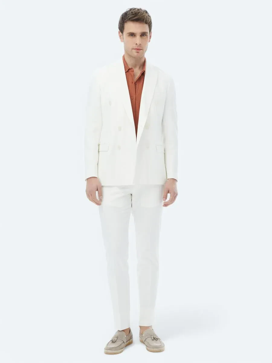 Ecru Plain Slim Fit Suit - 2