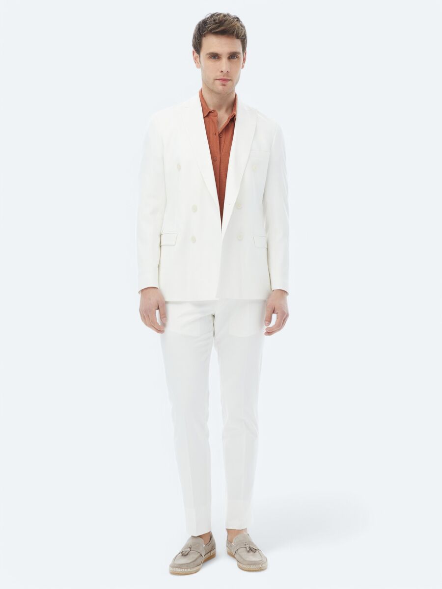 Ecru Plain Slim Fit Suit - 2