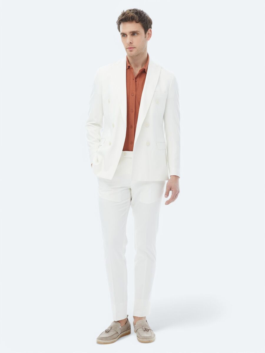 Ecru Plain Slim Fit Suit - 3