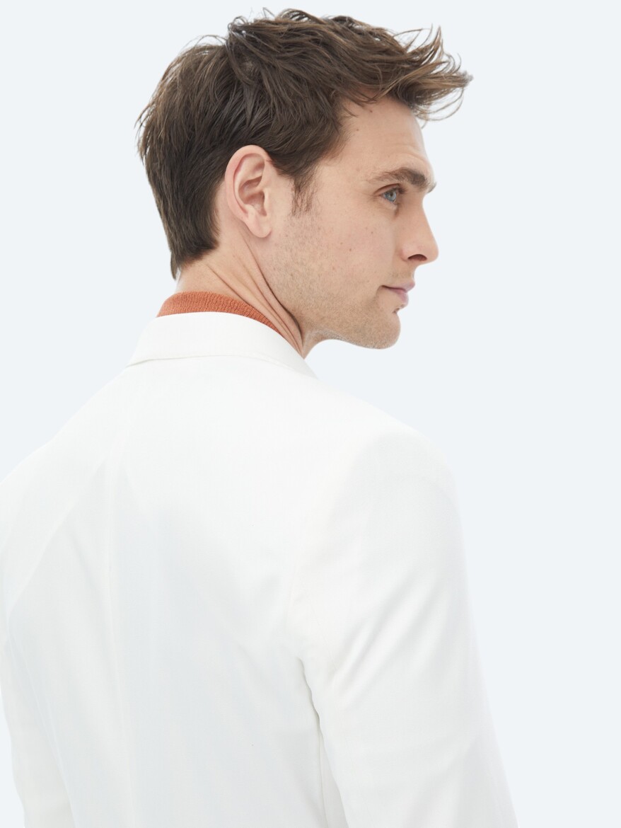 Ecru Plain Slim Fit Suit - 10