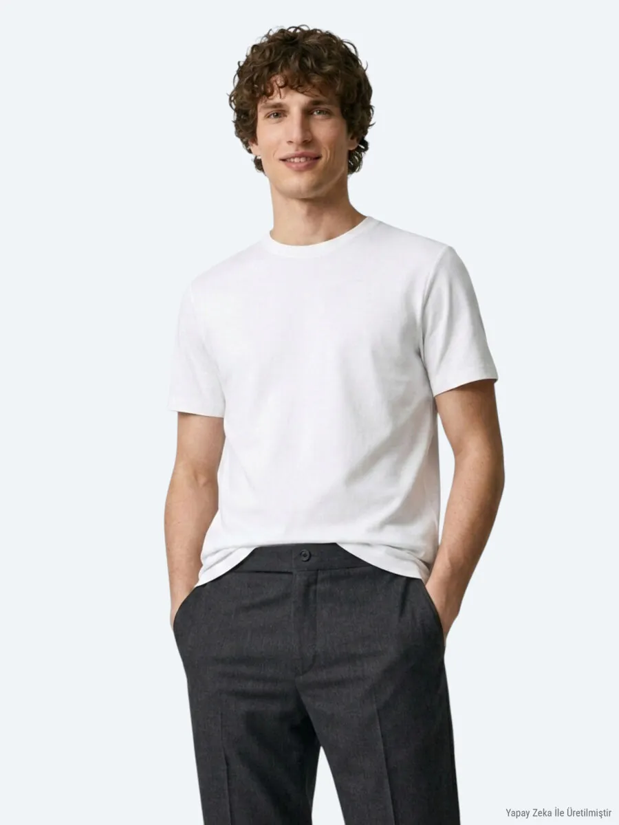 Ecru Plain T-Shirt - 1