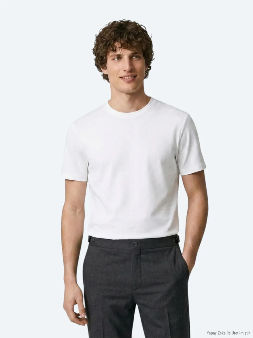 Ecru Plain T-Shirt - 4