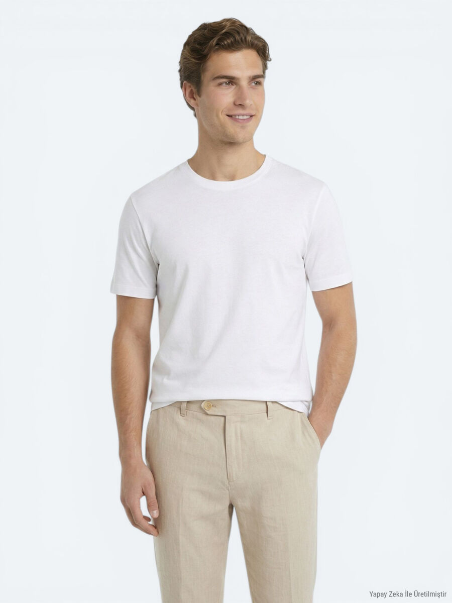 Ecru Plain T-Shirt - 1