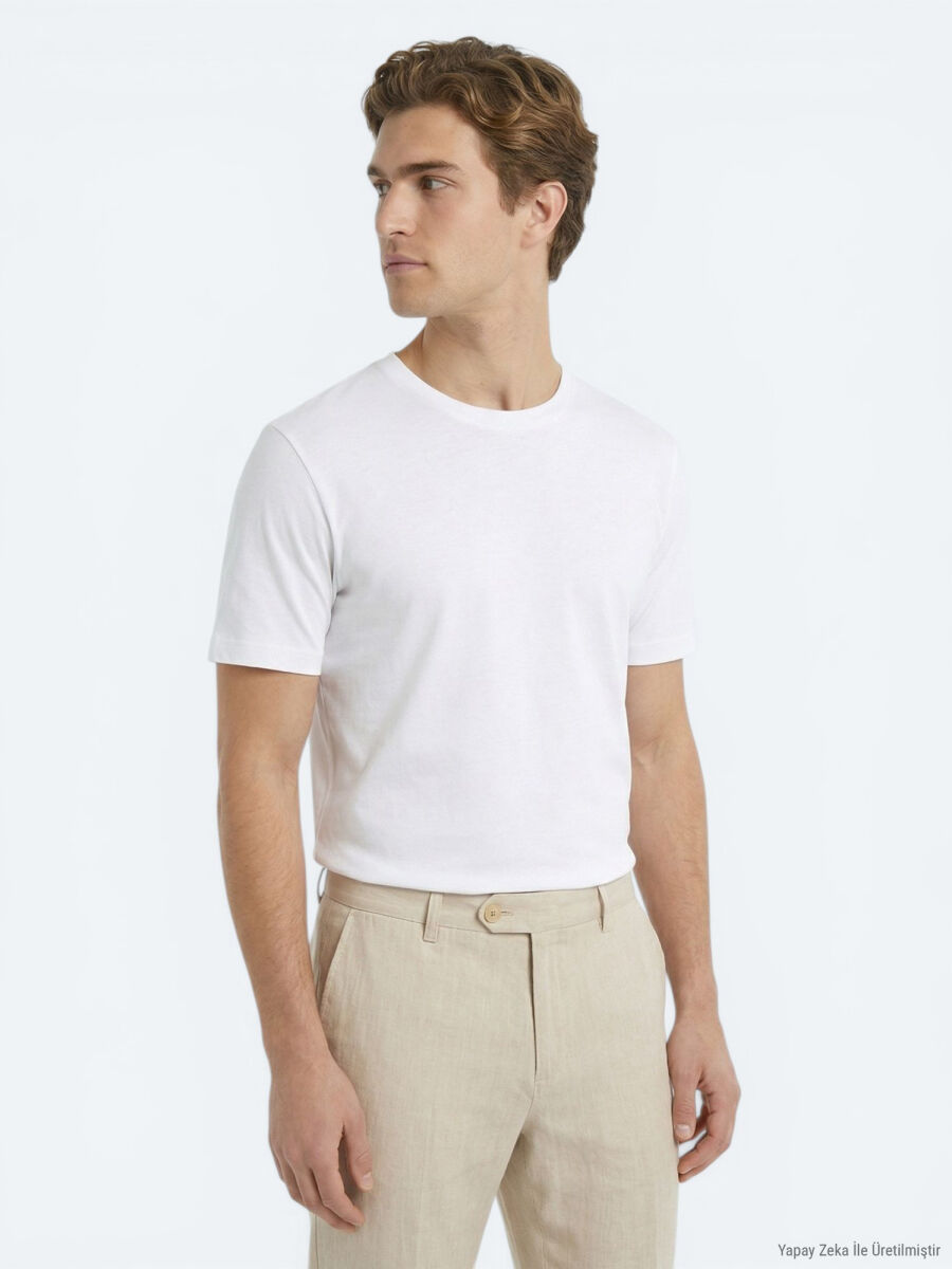 Ecru Plain T-Shirt - 3