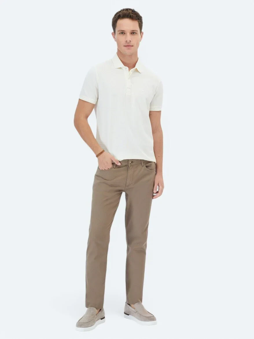 Ecru Polo Neck 100% Cotton T-Shirt - KİP