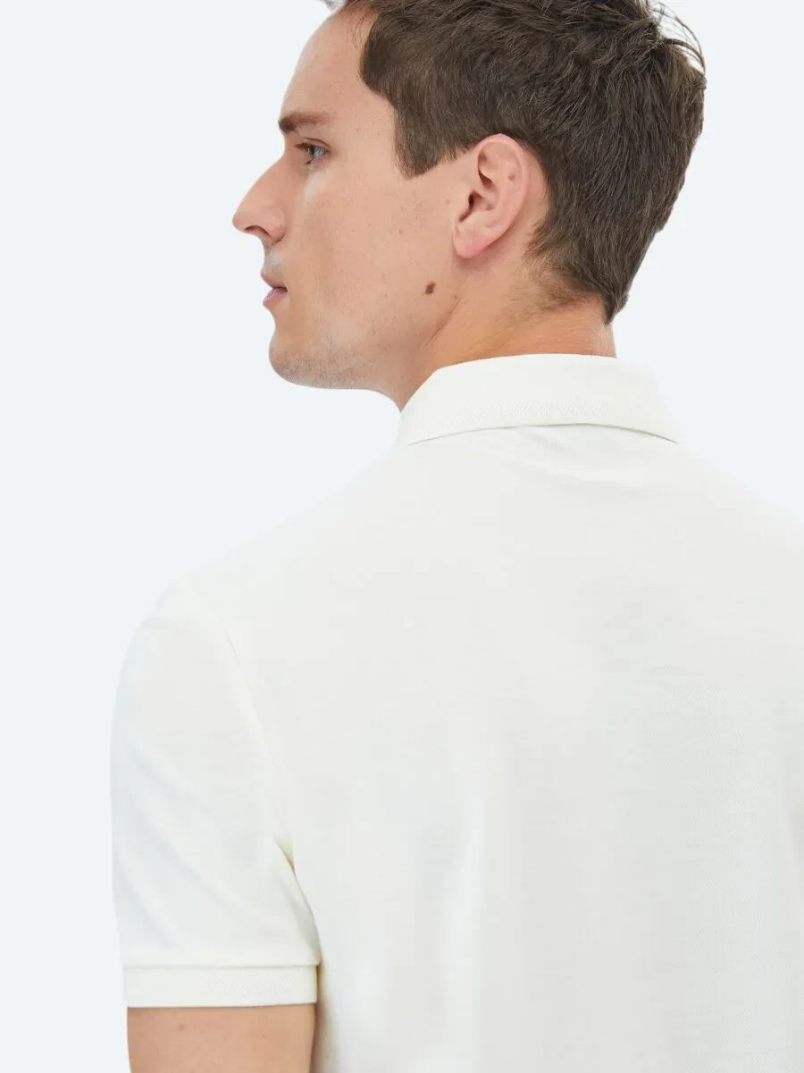 Ecru Polo Neck 100% Cotton T-Shirt - 6