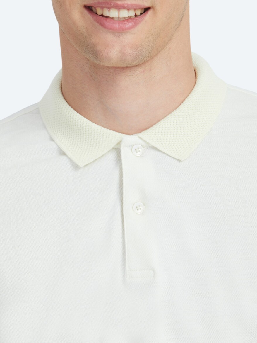 Ecru Polo Neck 100% Cotton T-Shirt - 4