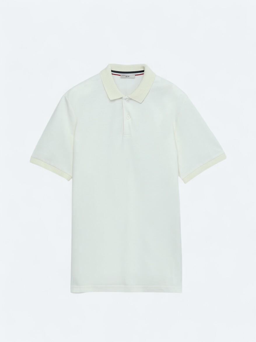 Ecru Polo Neck 100% Cotton T-Shirt - 6