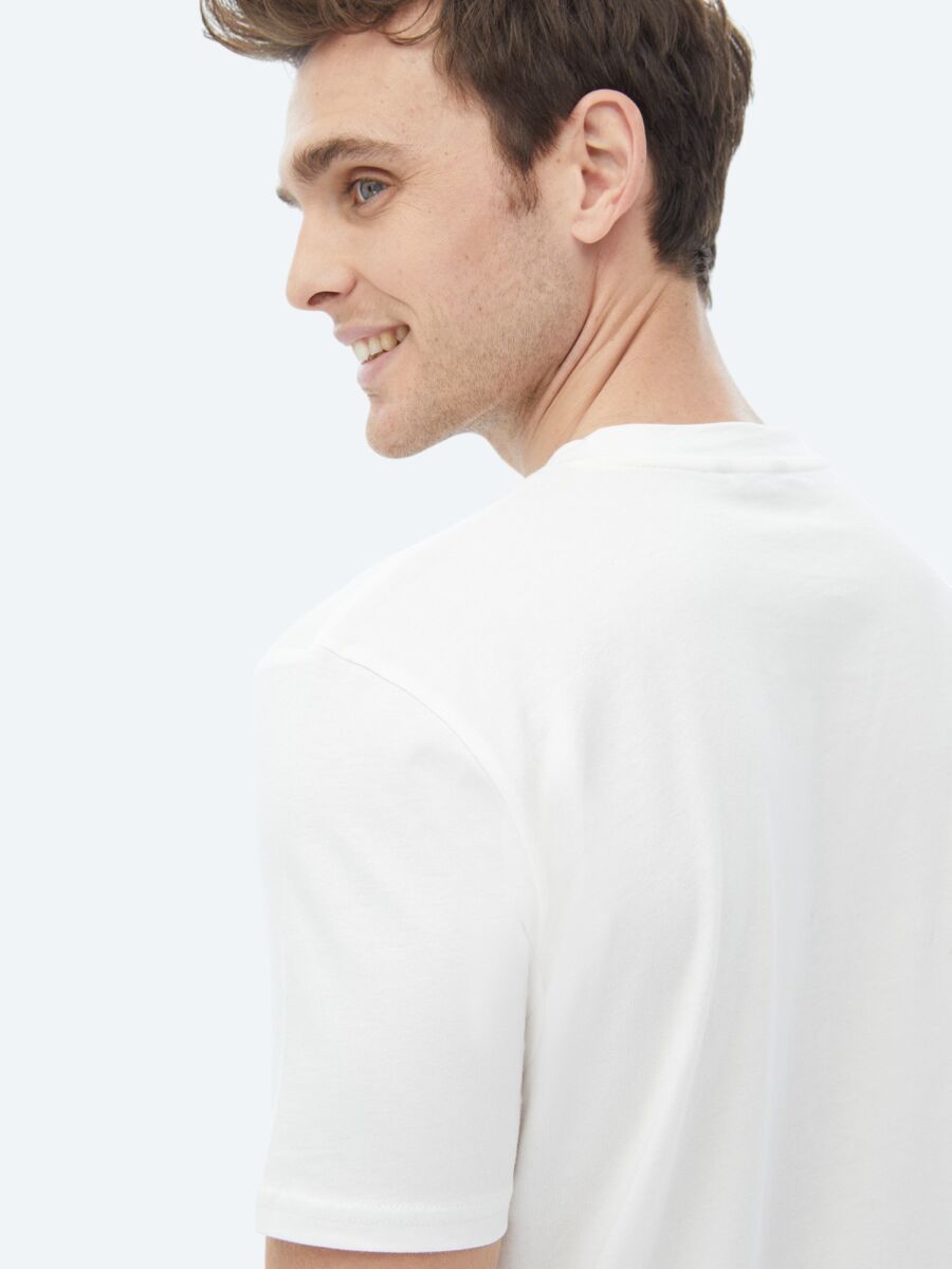 Ecru Printed Crew Neck 100% Cotton T-Shirt - 6