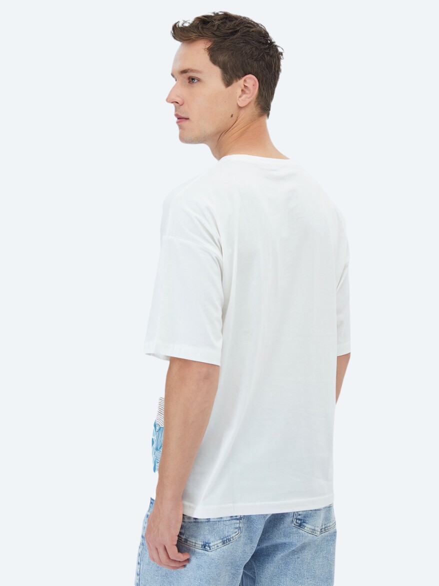 Ecru Printed Crew Neck 100% Cotton T-Shirt - 6