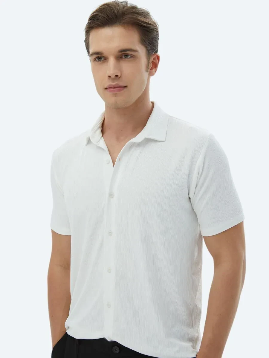 Ecru Regular Fit Knitting Casual Shirt - 3
