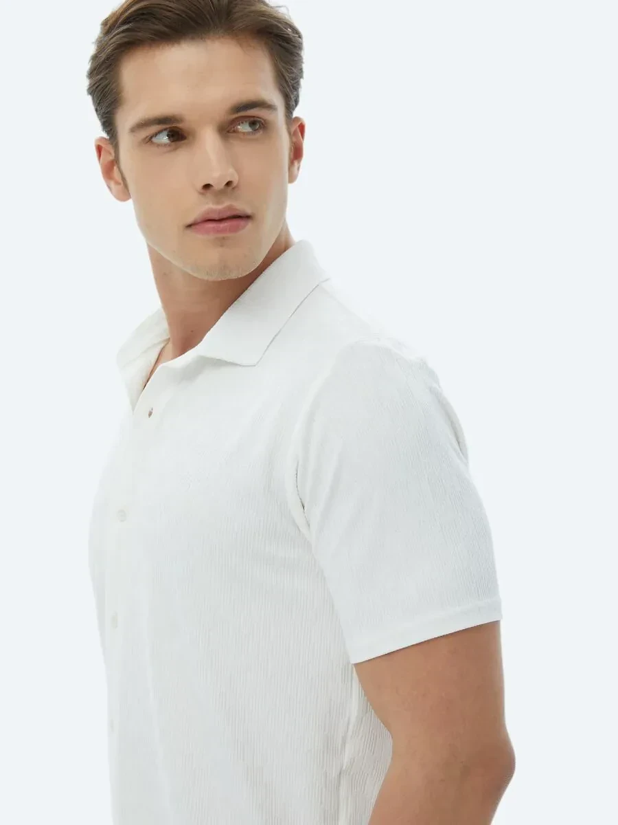Ecru Regular Fit Knitting Casual Shirt - 5