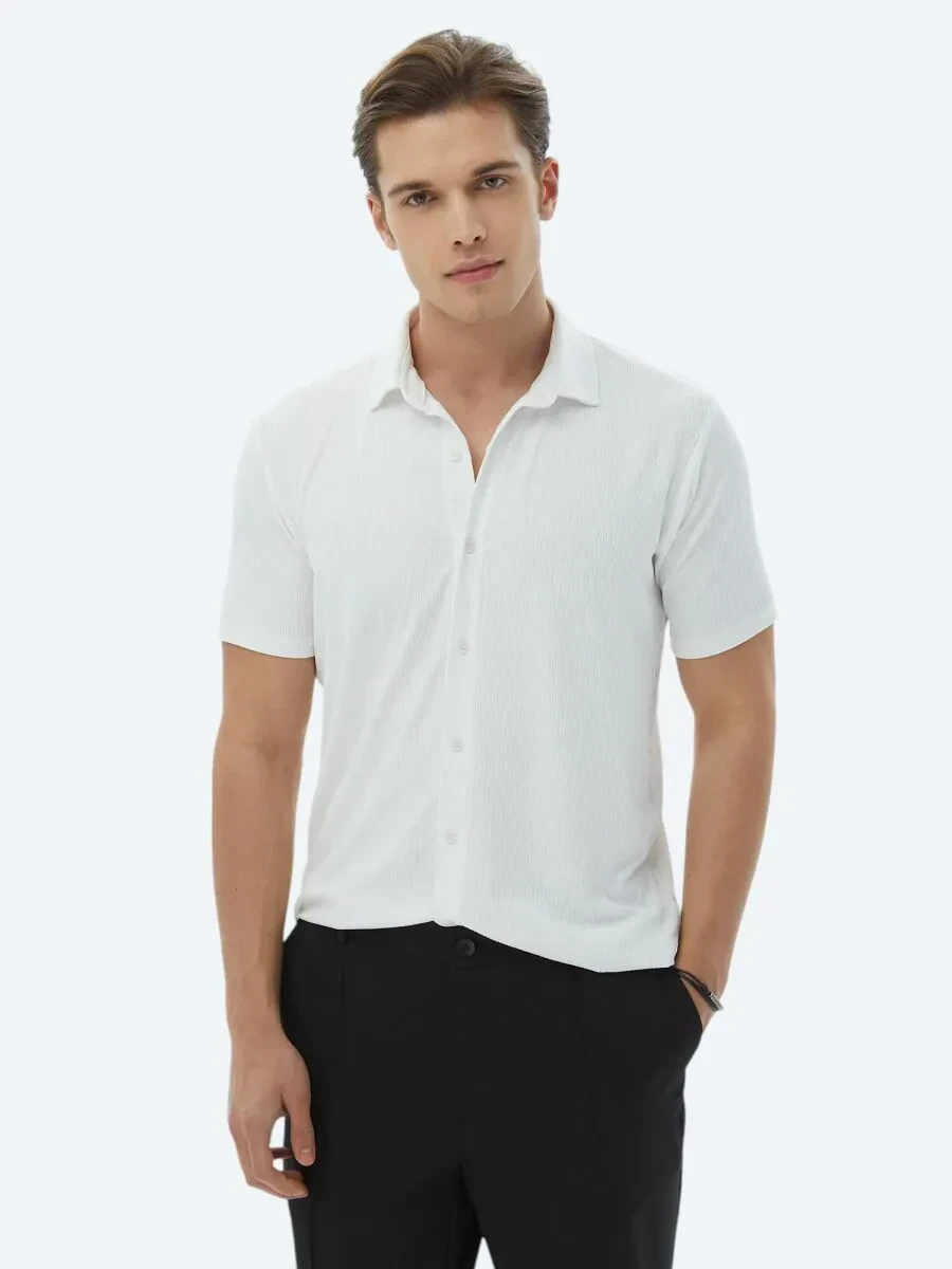 Ecru Regular Fit Knitting Casual Shirt - 6