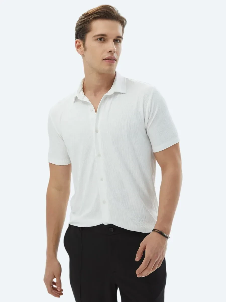 Ecru Regular Fit Knitting Casual Shirt - 8
