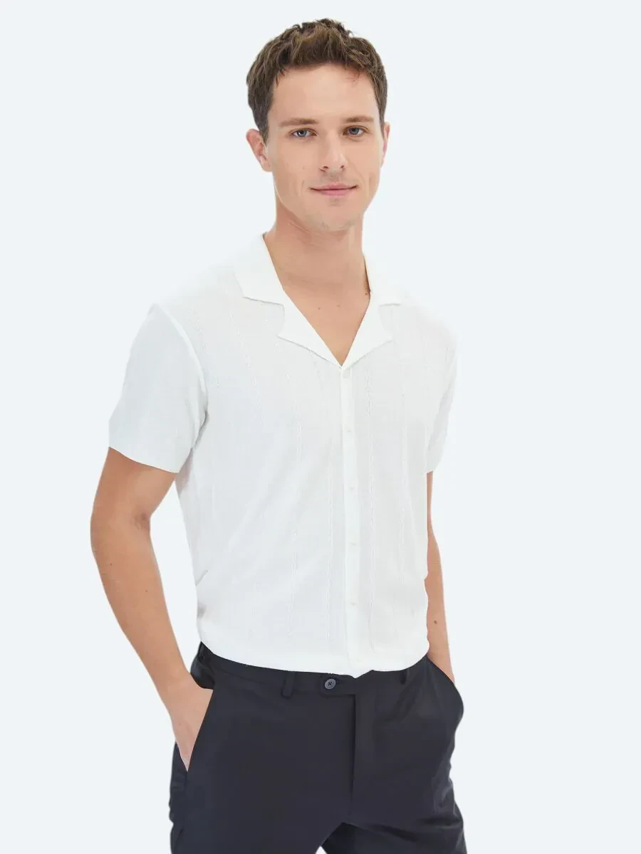 Ecru Regular Fit Knitting Casual Shirt - 3