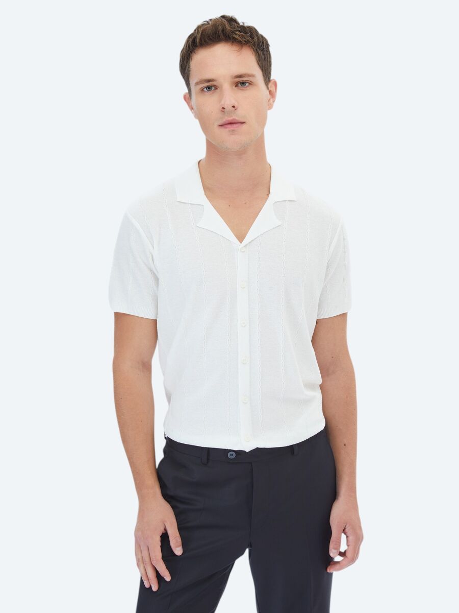 Ecru Regular Fit Knitting Casual Shirt - 1