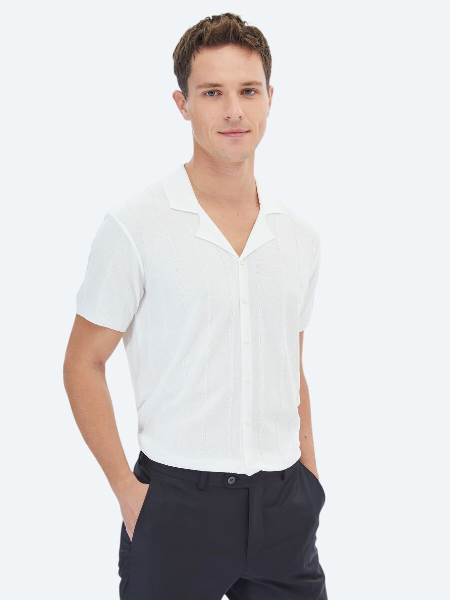 Ecru Regular Fit Knitting Casual Shirt - 3