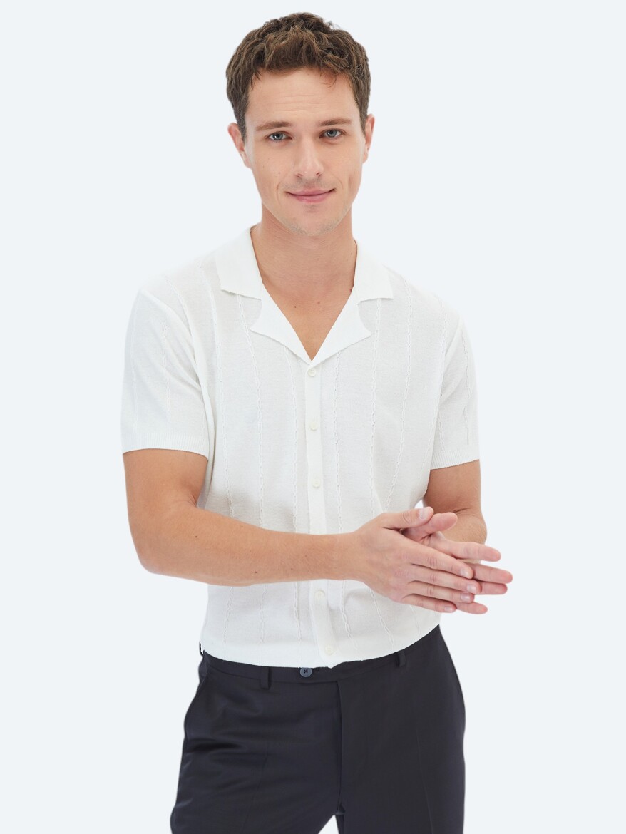 Ecru Regular Fit Short Knitting Casual Shirt - 5