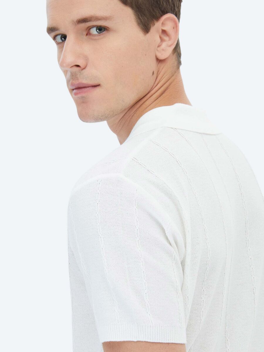 Ecru Regular Fit Short Knitting Casual Shirt - 6