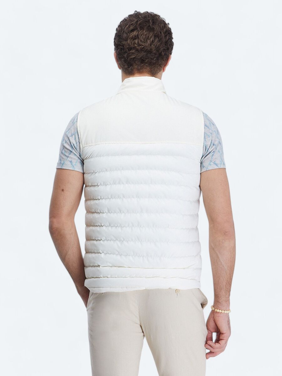 Ecru Regular Fit Turtleneck Casual Weaving Puffer Vest - 5