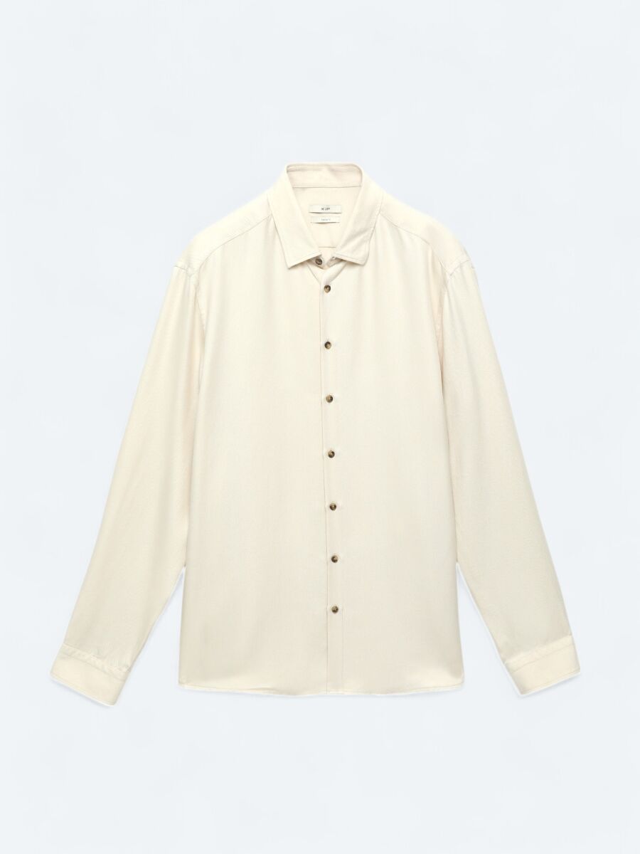 Ecru Ribbed Regular Fit Long Weaving Casual Shirt - 6