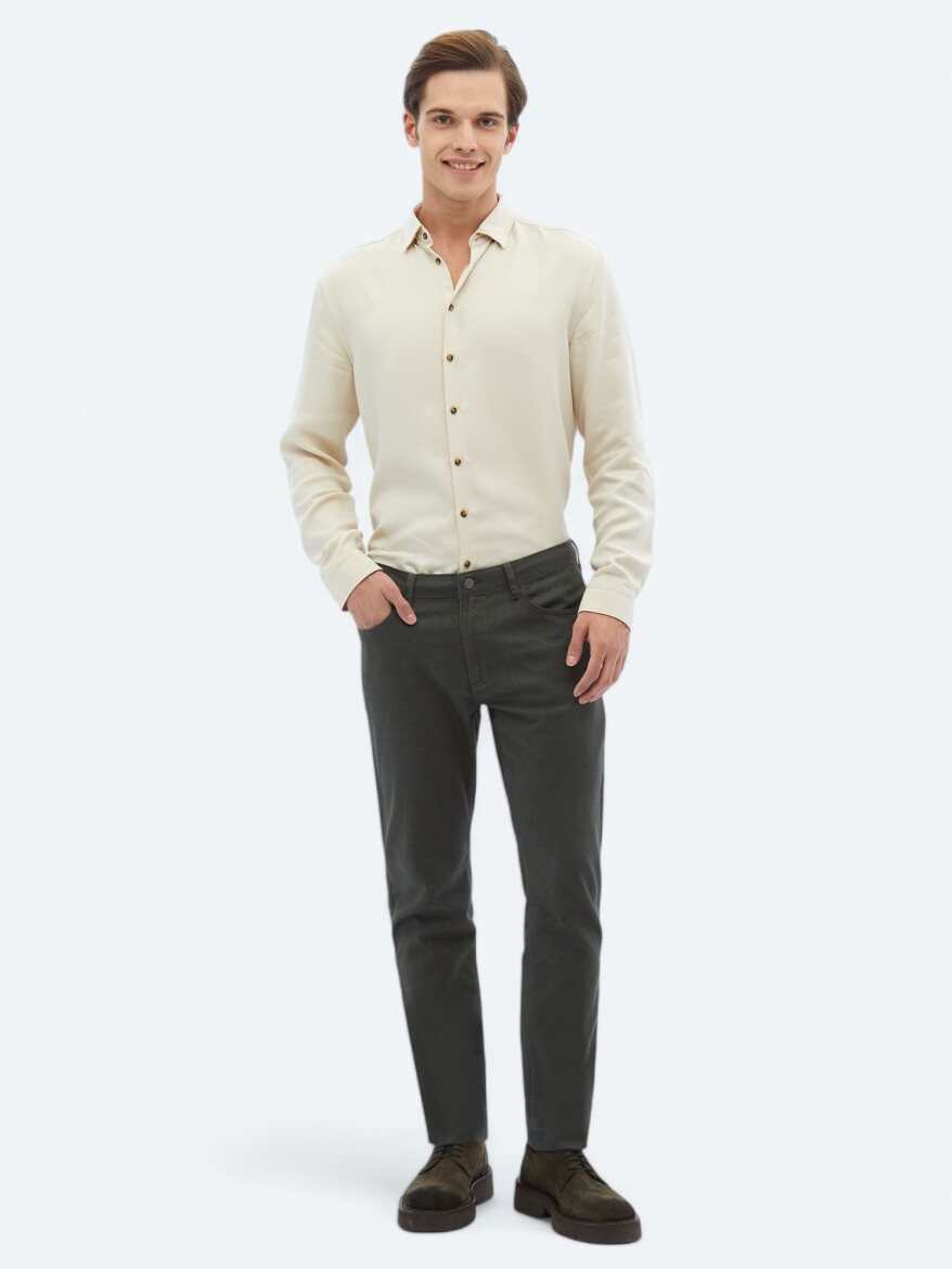 Ecru Ribbed Regular Fit Weaving Casual Shirt - 2