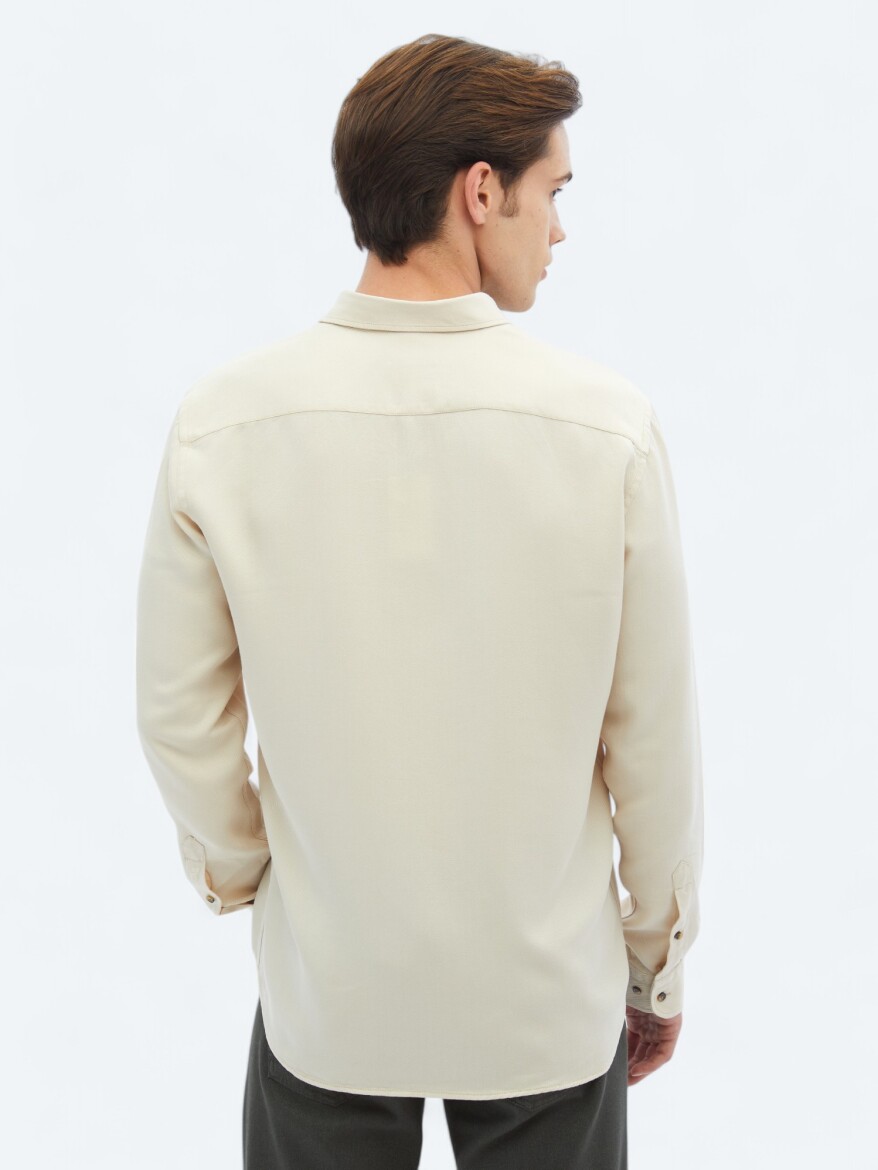 Ecru Ribbed Regular Fit Weaving Casual Shirt - 5