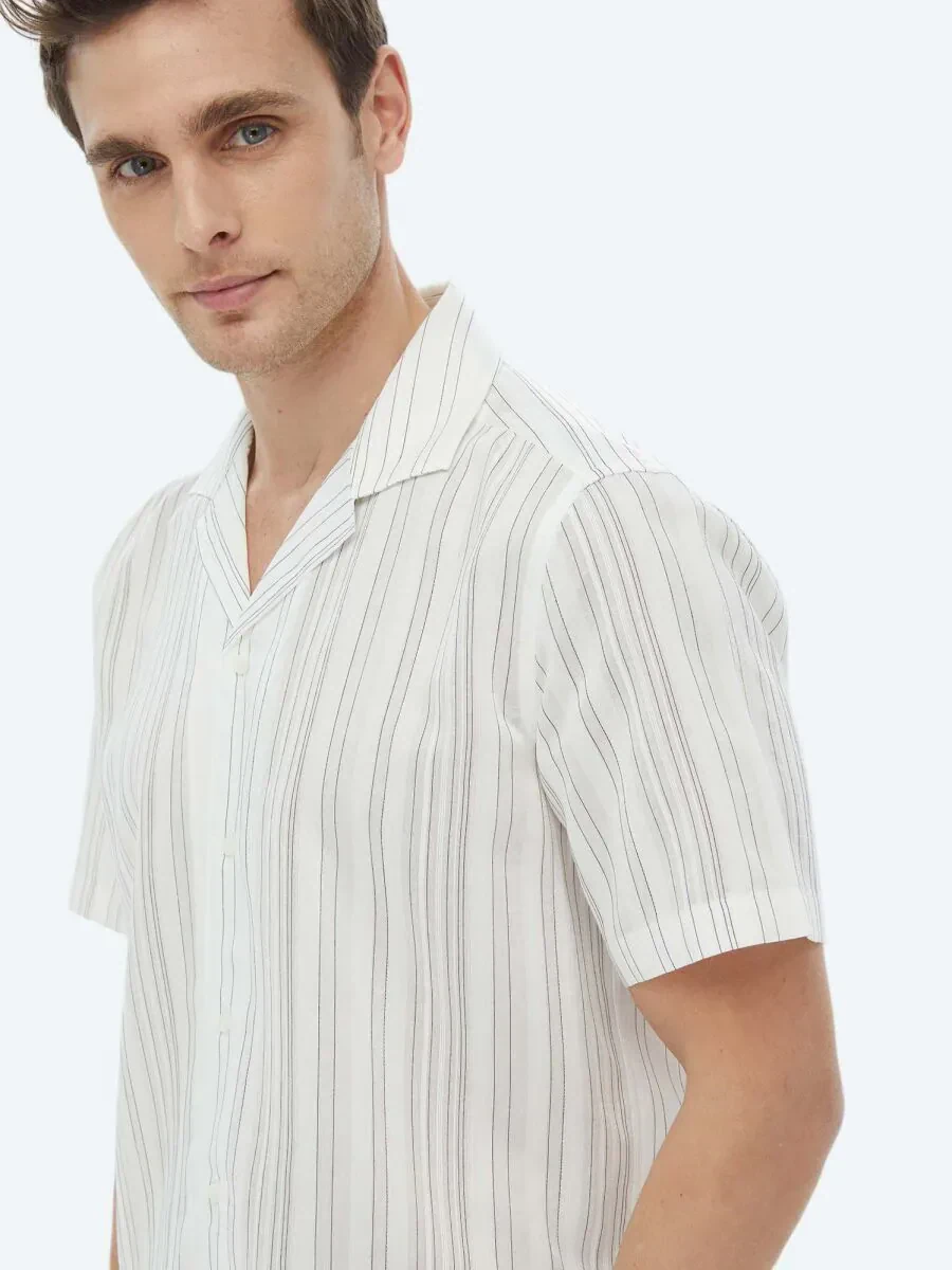 Ecru Striped Regular Fit Weaving Classical Shirt - 6