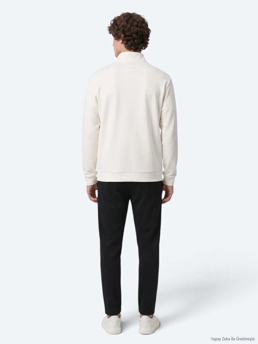 Ecru Turtleneck Plain Sweatshirt - 6