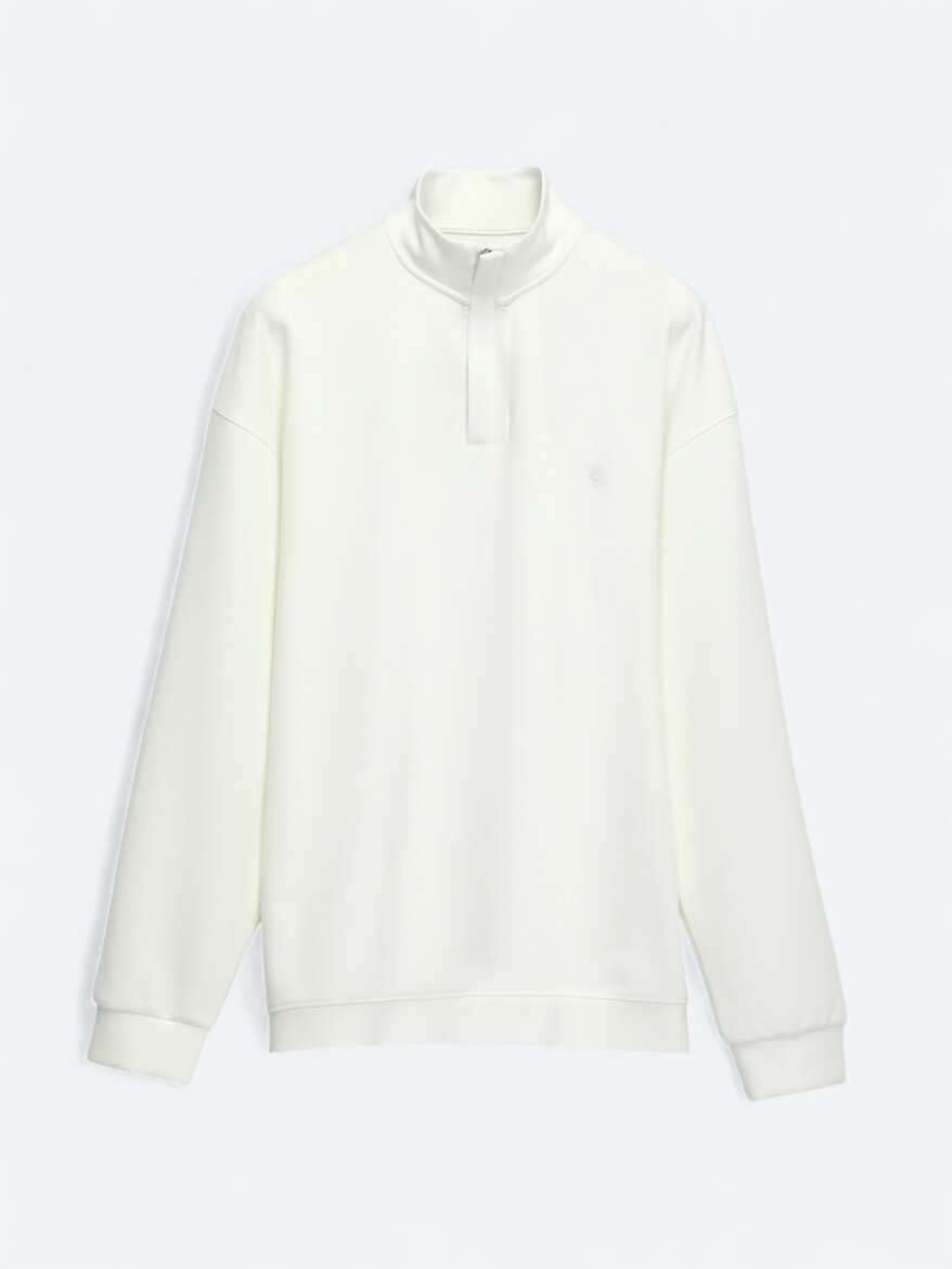 Ecru Turtleneck Plain Sweatshirt - 6