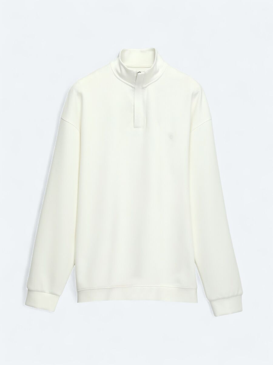 Ecru Turtleneck Plain Sweatshirt - 6