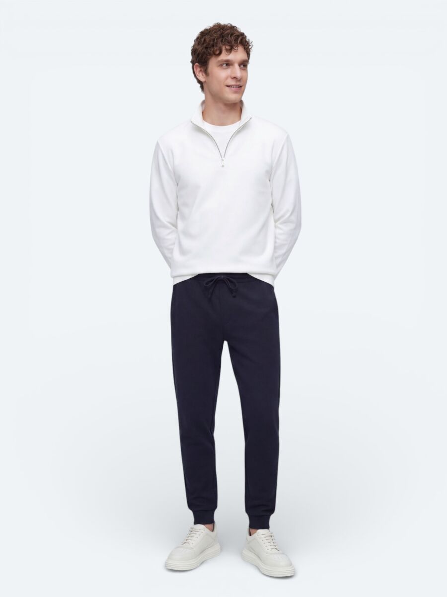 Ecru Turtleneck Plain Sweatshirt - 1