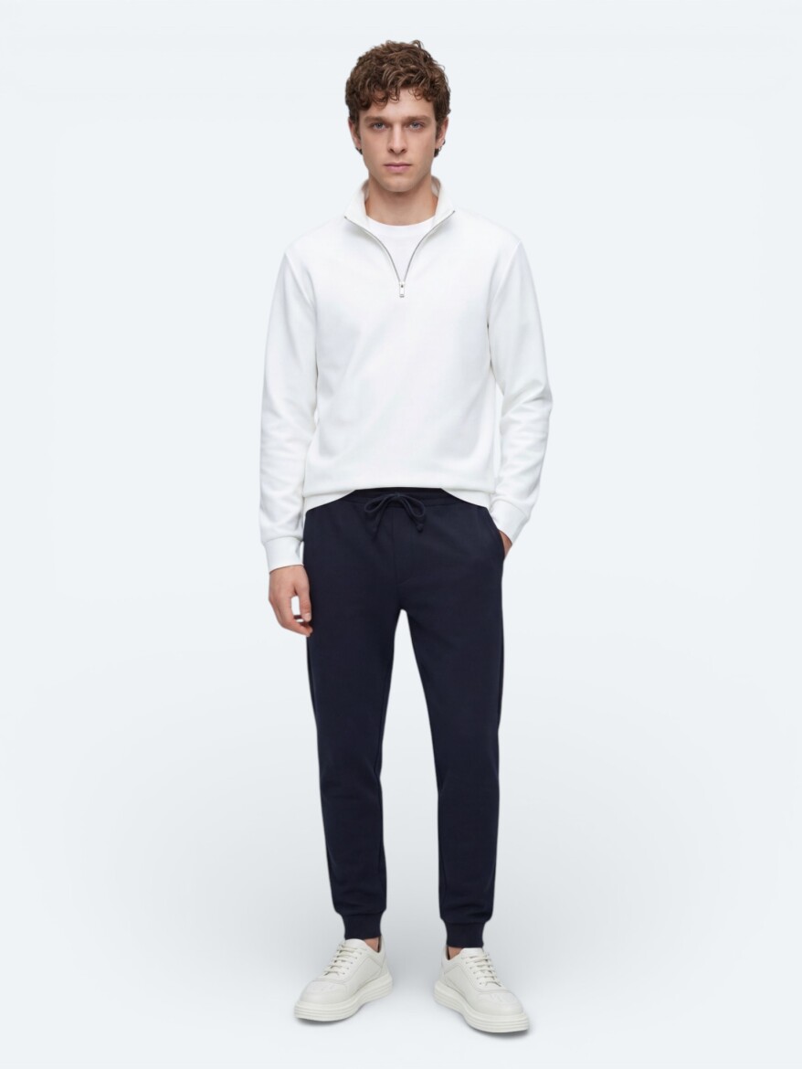 Ecru Turtleneck Plain Sweatshirt - 3