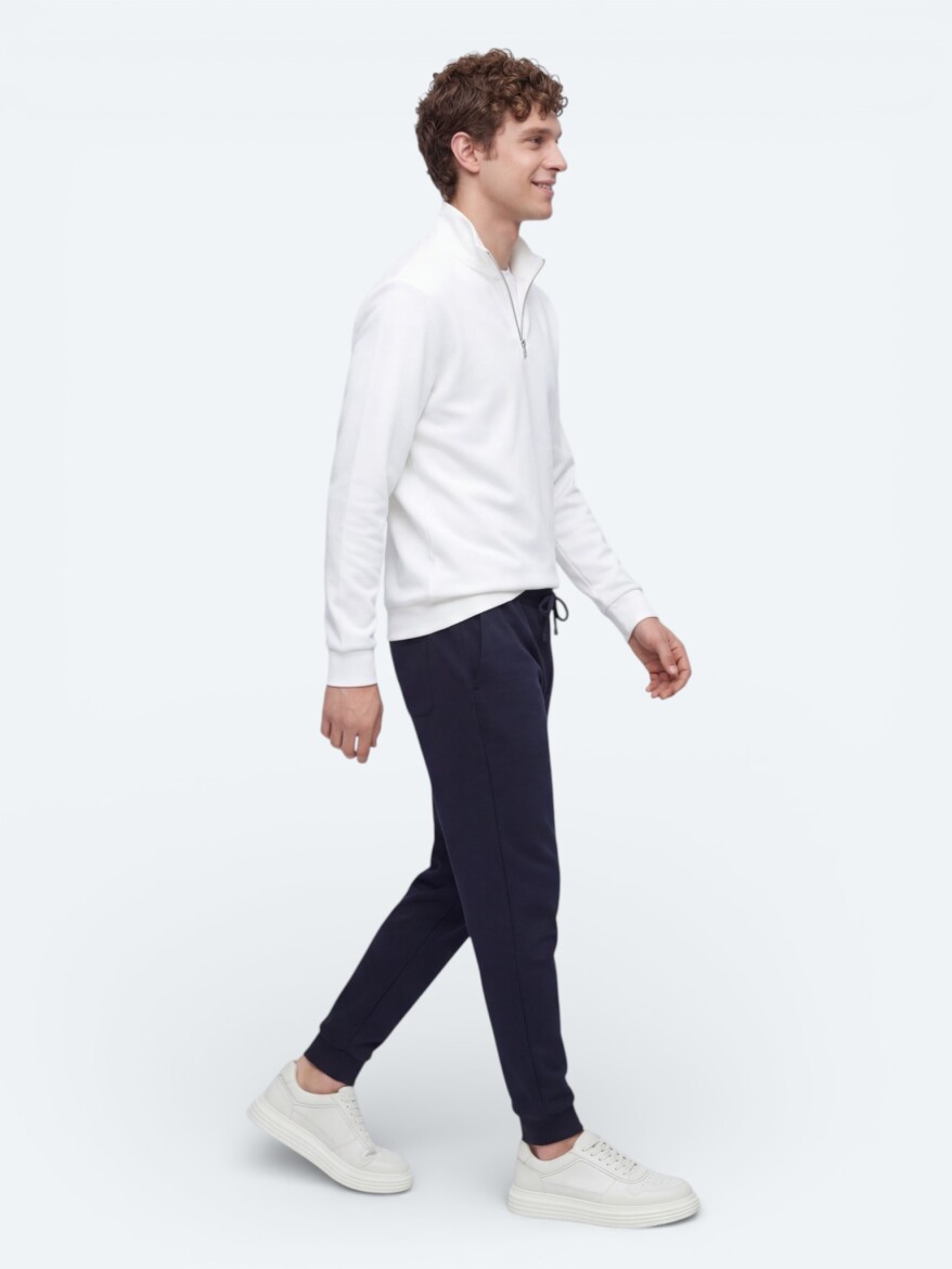 Ecru Turtleneck Plain Sweatshirt - 4