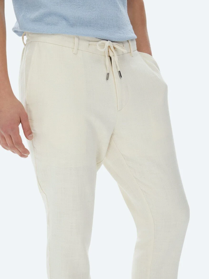Ecru Weaving Jogging Fit Casual 100% Cotton Trousers - 3